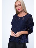 Bluse mit Spitze aus Pannesamt, Marineblau MP28514 – Online-Shop – Boutique